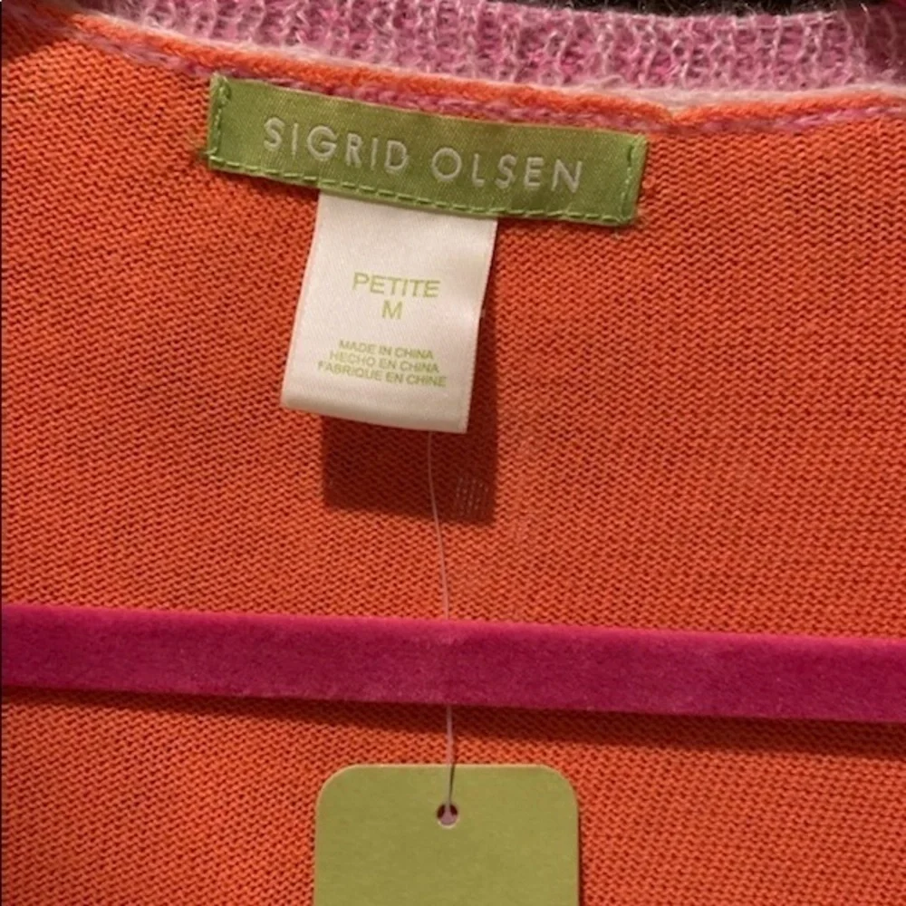 Sigrid Olsen Pink Trim Crocheted Overlay Cardigan - Picture 8 of 8